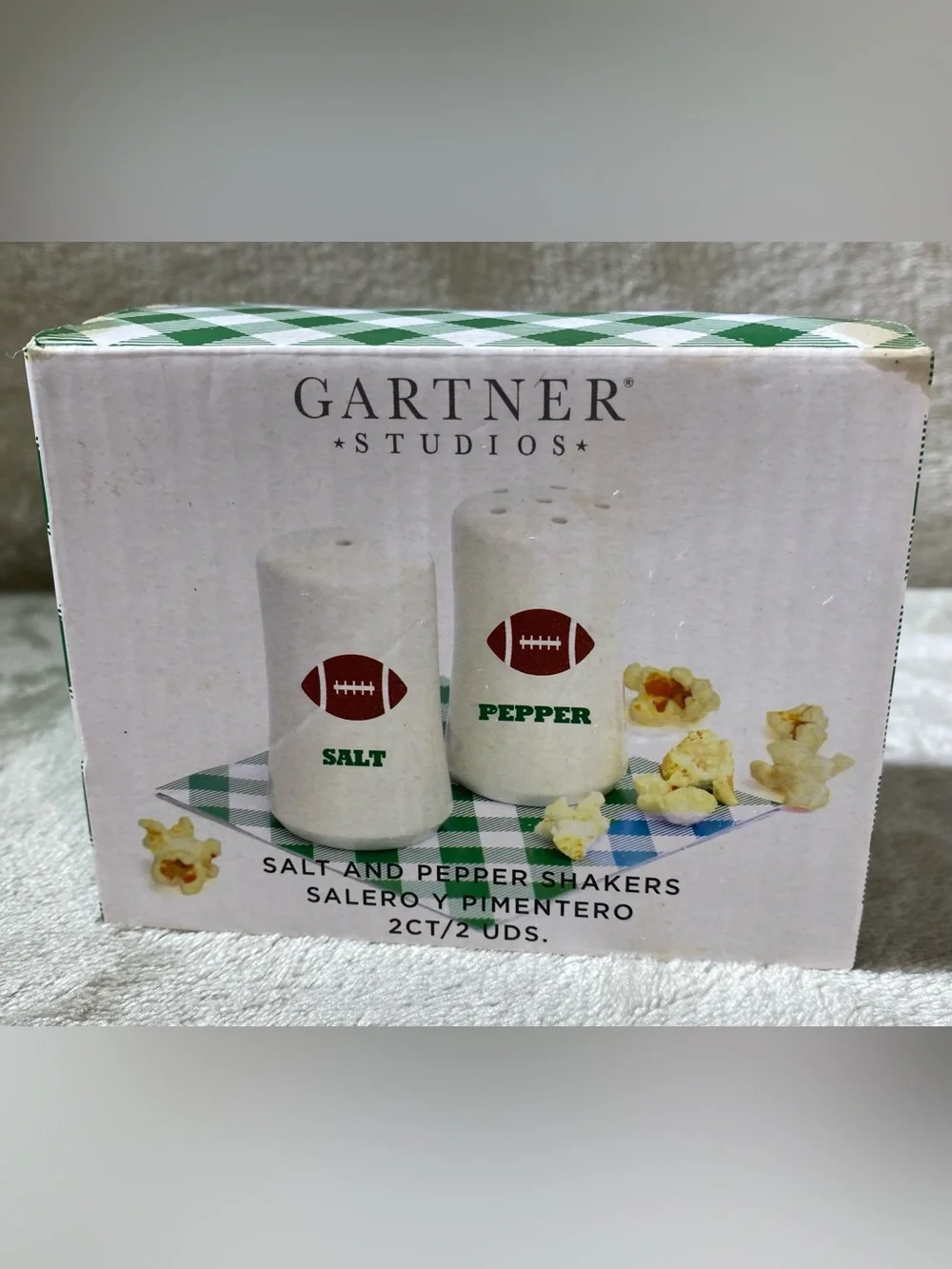 Football Theme Ceramic Salt & Pepper Shakers Gartner Studios 3”